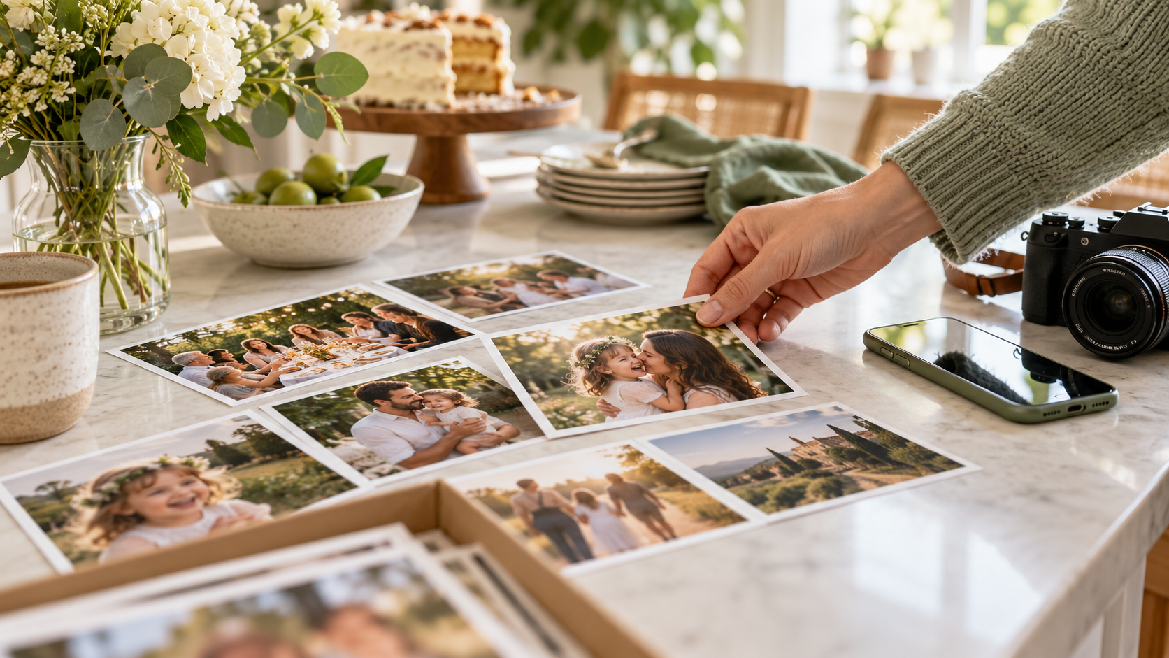 A newly printed event photo being added to a collection
